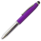 Branded 3 in 1 Aluminium Ball Pen with LED Light and Stylus in PURPLE