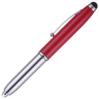 Branded 3 in 1 Aluminium Ball Pen with LED Light and Stylus in RED