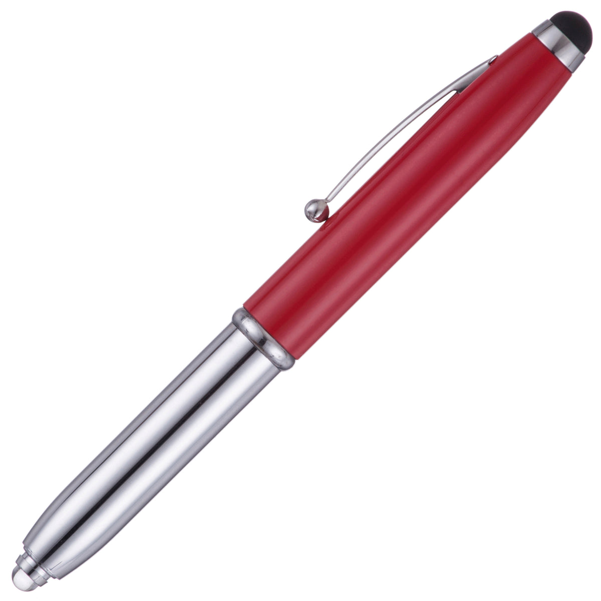 Branded 3 in 1 Aluminium Ball Pen with LED Light and Stylus in RED