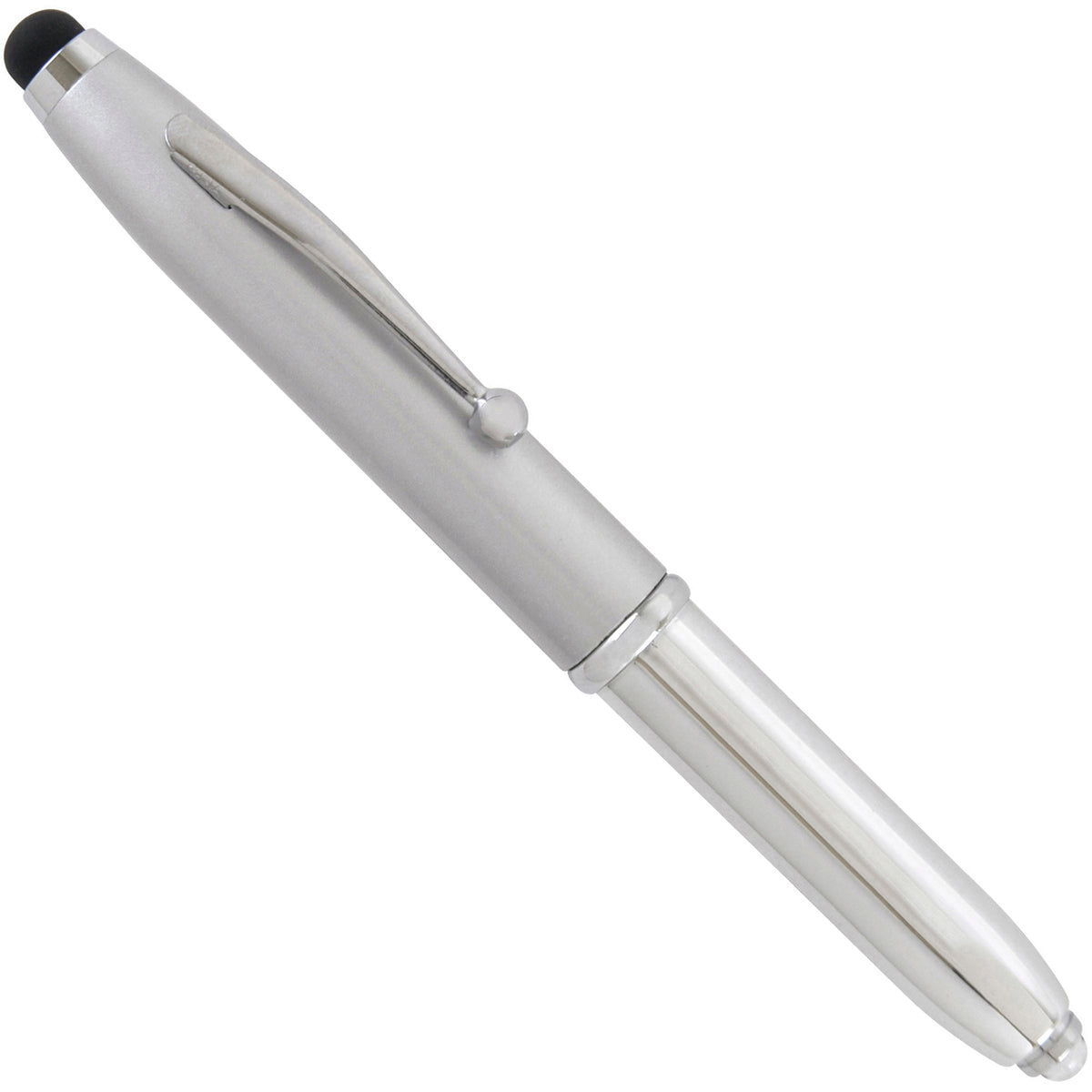 Branded 3 in 1 Aluminium Ball Pen with LED Light and Stylus in SILVER
