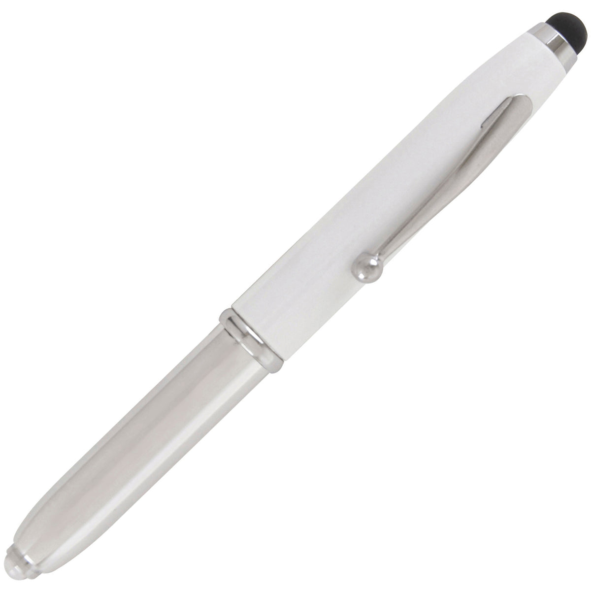 Branded 3 in 1 Aluminium Ball Pen with LED Light and Stylus in WHITE