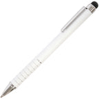 Branded Compact Aluminium Mini Ball Pen with Stylus in WHITE