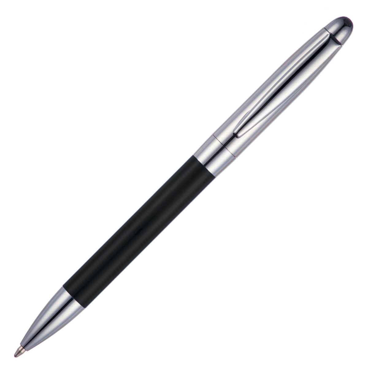 Branded Two-Tone Chrome Twist Action Ball Pen in BLACK