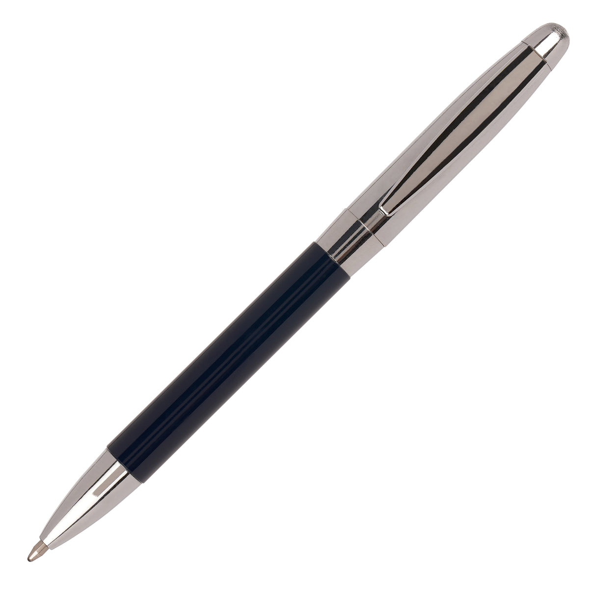 Branded Two-Tone Chrome Twist Action Ball Pen in DARK BLUE