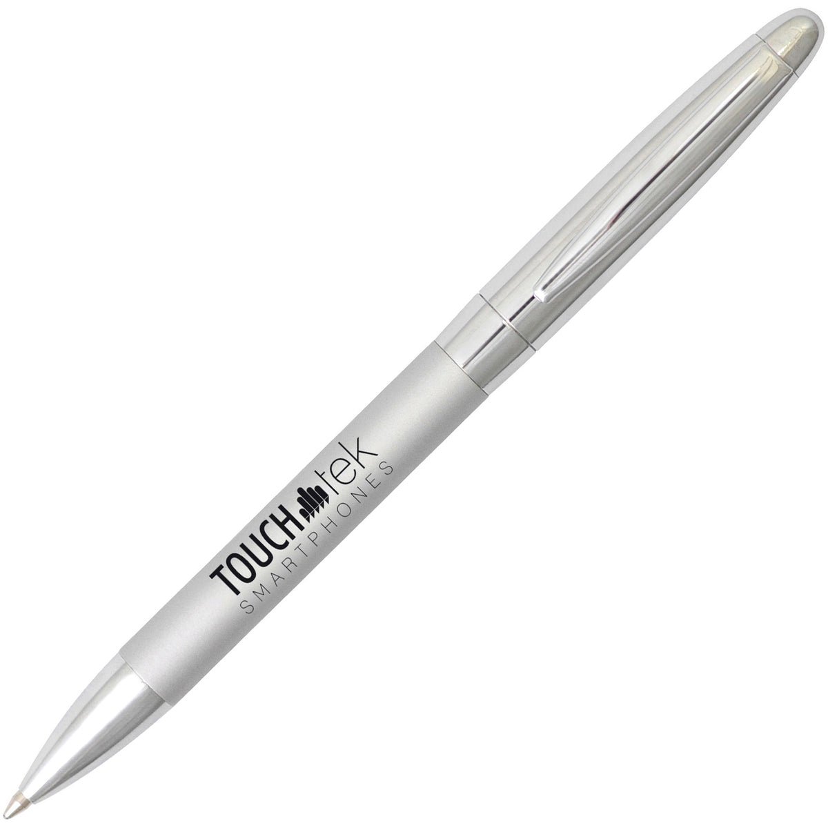 Branded Two-Tone Chrome Twist Action Ball Pen in SILVER
