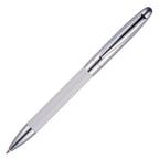 Branded Two-Tone Chrome Twist Action Ball Pen in WHITE