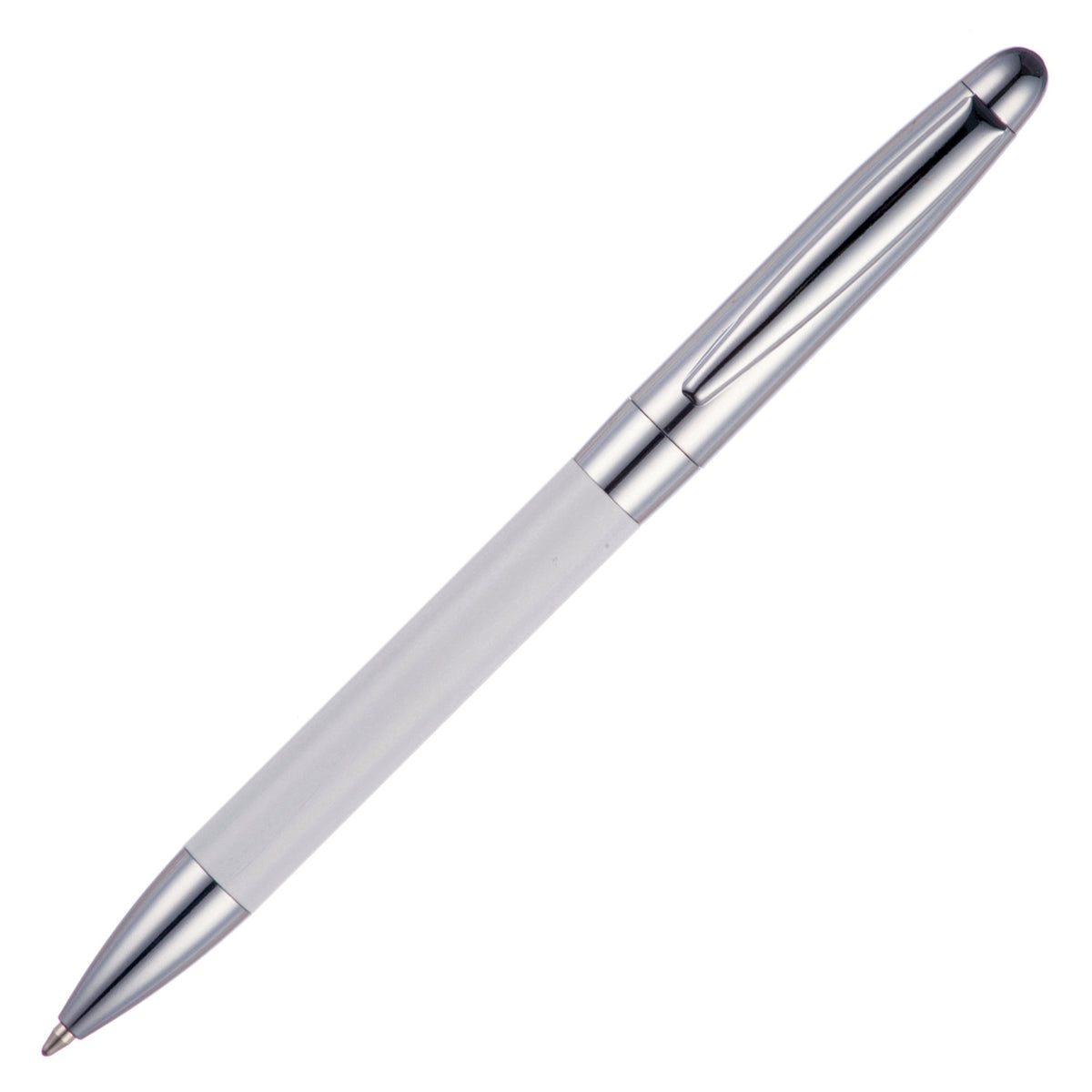 Branded Two-Tone Chrome Twist Action Ball Pen in WHITE