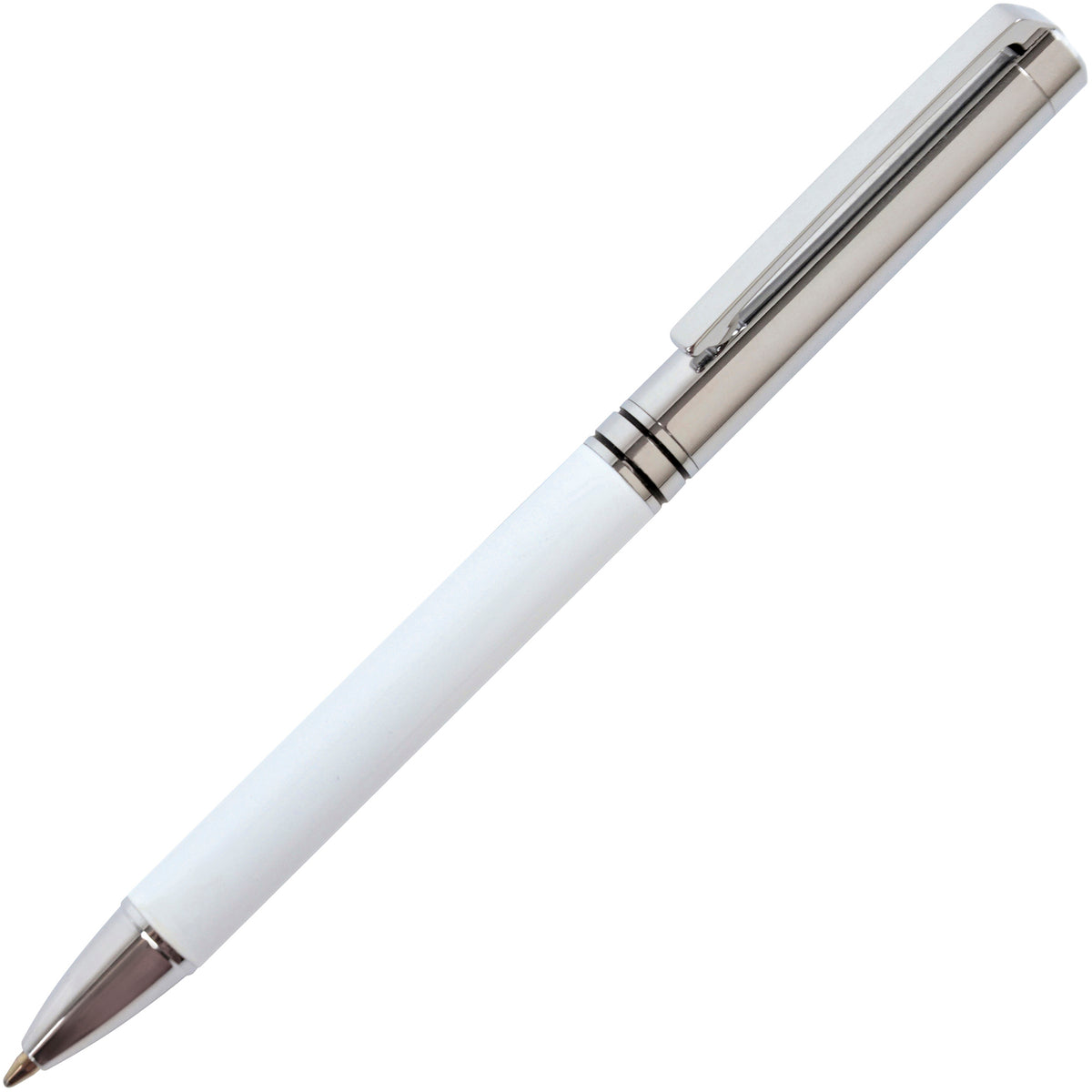 Branded Brass Ball Pen with Jointed Clip in WHITE