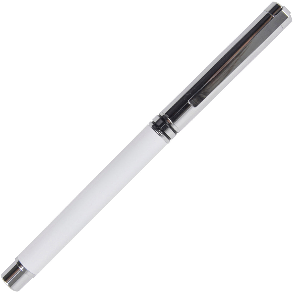 Branded Brass Capped Roller Pen with Gloss Finish in WHITE