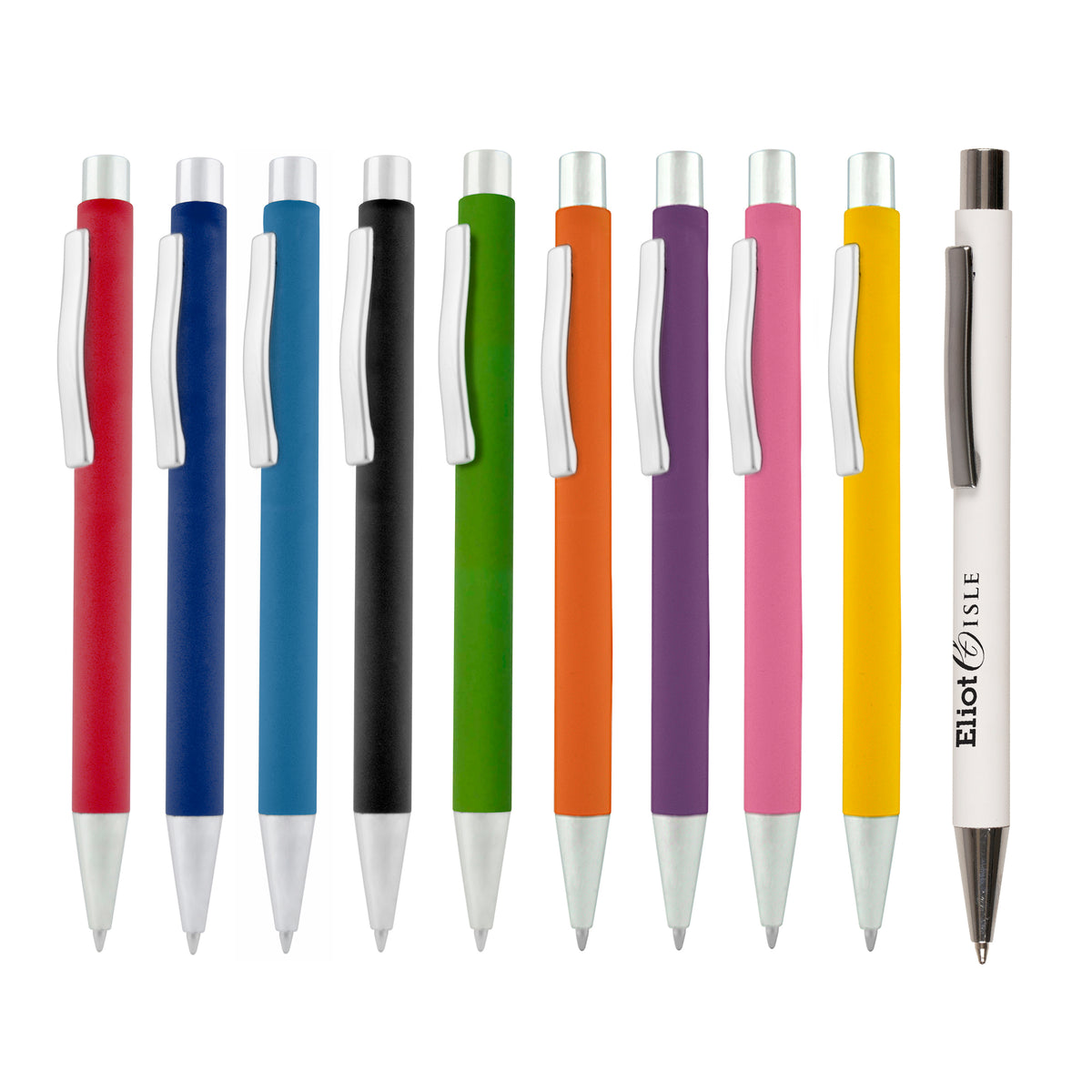 Branded Soft Feel Push Action Steel Ball Pen with Chrome Trim