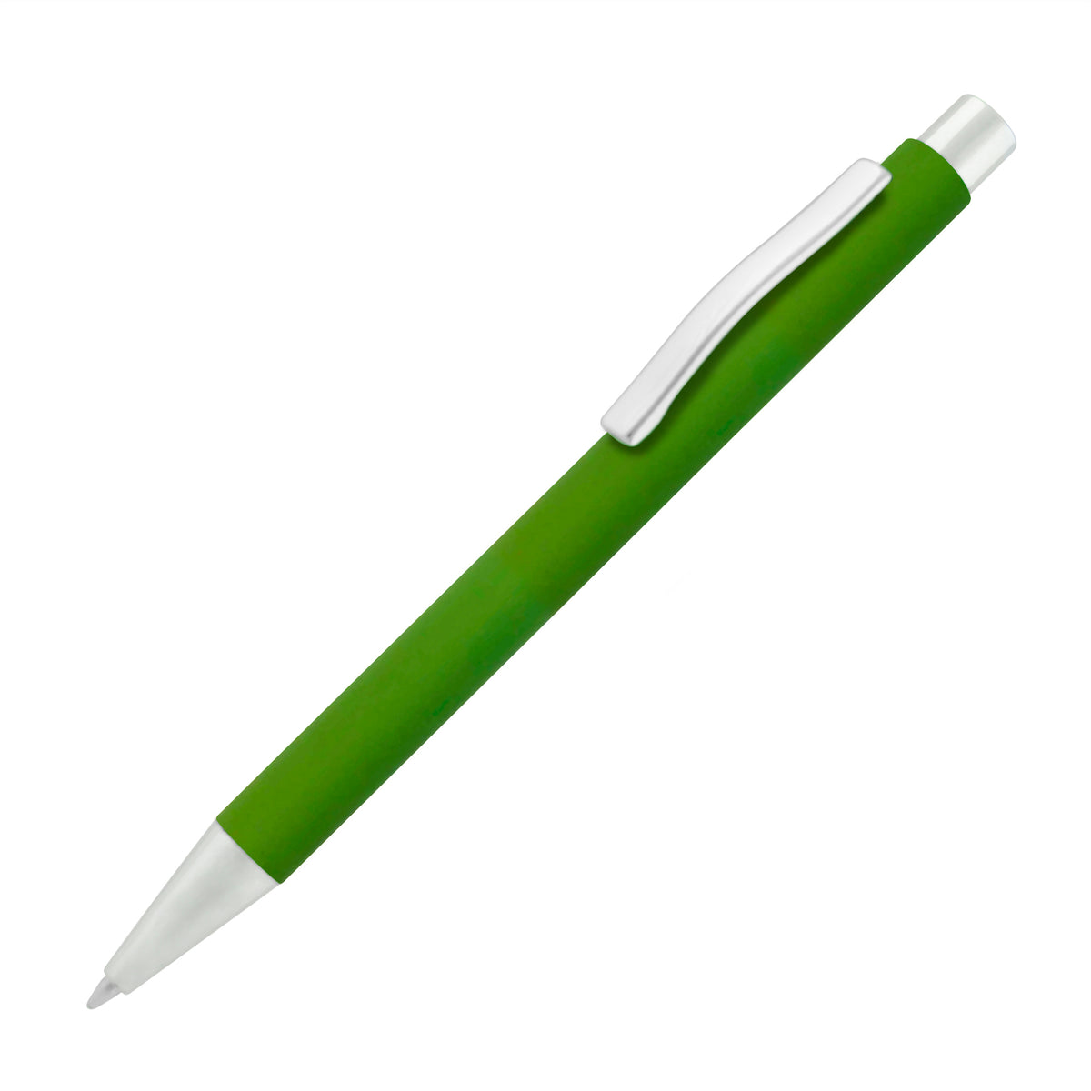 Branded Soft Feel Push Action Steel Ball Pen with Chrome Trim in GREEN