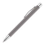 Branded Soft Feel Push Action Steel Ball Pen with Chrome Trim in GREY