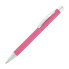 Branded Soft Feel Push Action Steel Ball Pen with Chrome Trim in PINK