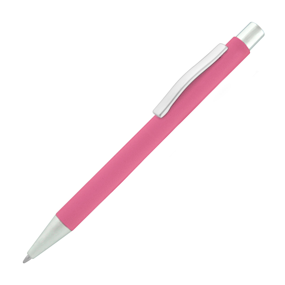 Branded Soft Feel Push Action Steel Ball Pen with Chrome Trim in PINK
