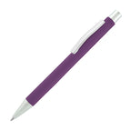 Branded Soft Feel Push Action Steel Ball Pen with Chrome Trim in PURPLE