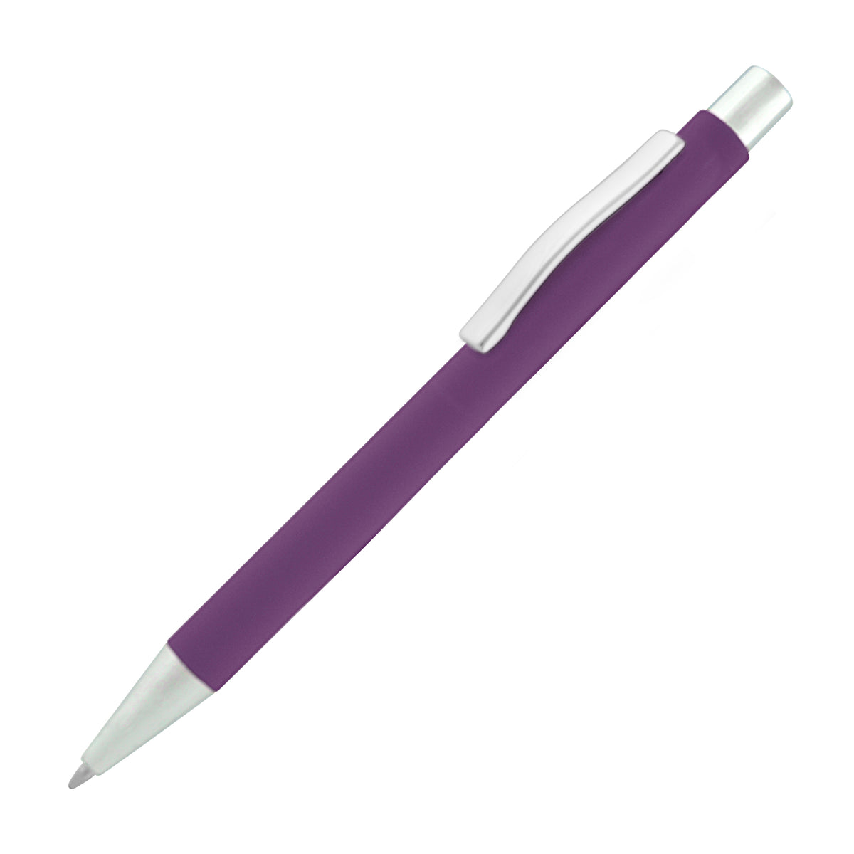 Branded Soft Feel Push Action Steel Ball Pen with Chrome Trim in PURPLE