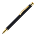 Branded Gold Trim Soft Feel Recycled Aluminium Ball Pen in BLACK