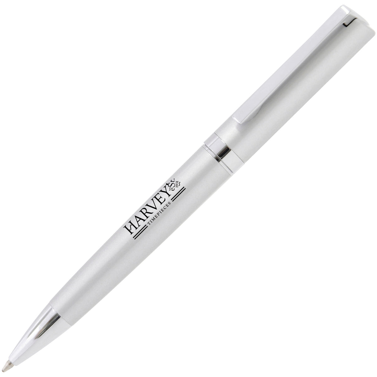 Branded Brass Ball Pen with Hinged Clip in SILVER