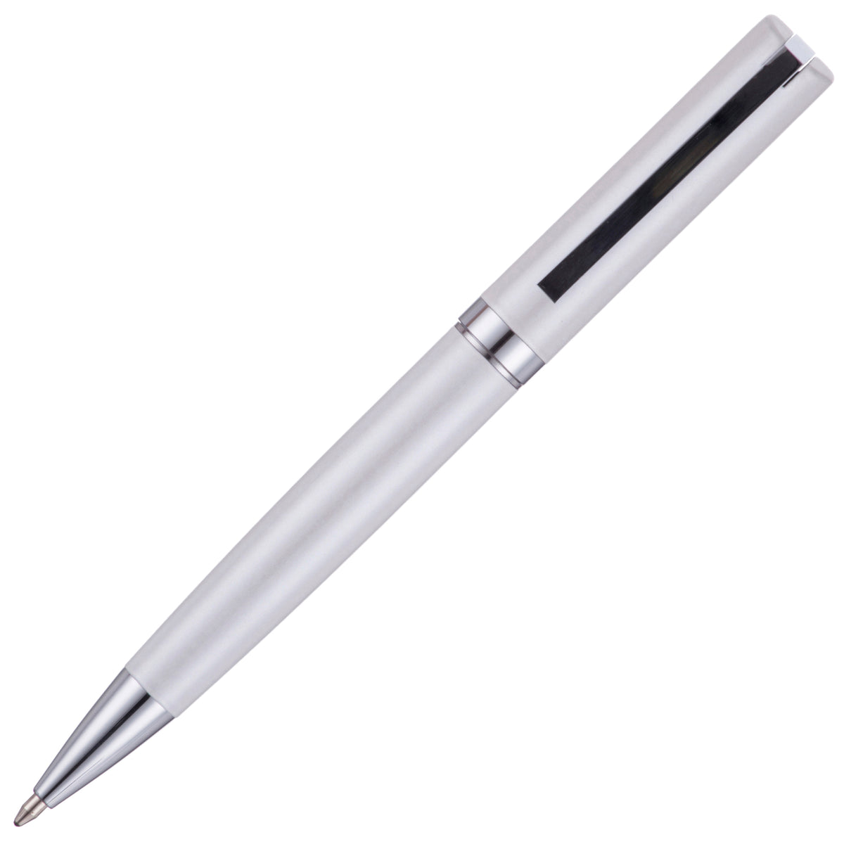 Branded Brass Ball Pen with Hinged Clip in WHITE