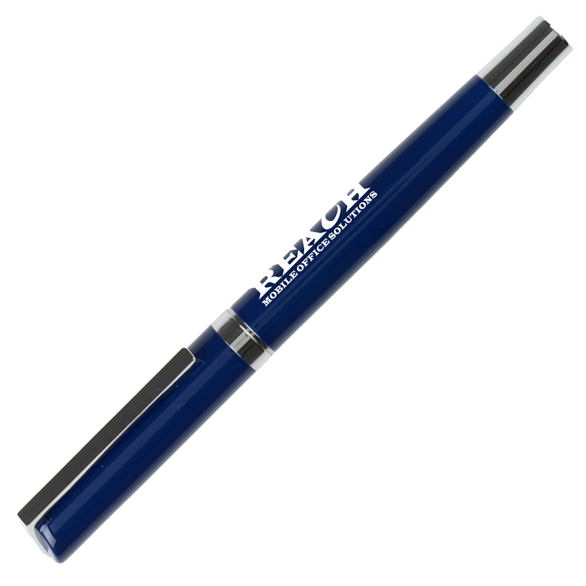 Branded Brass Capped Roller Pen with Hinged Clip in NAVY BLUE