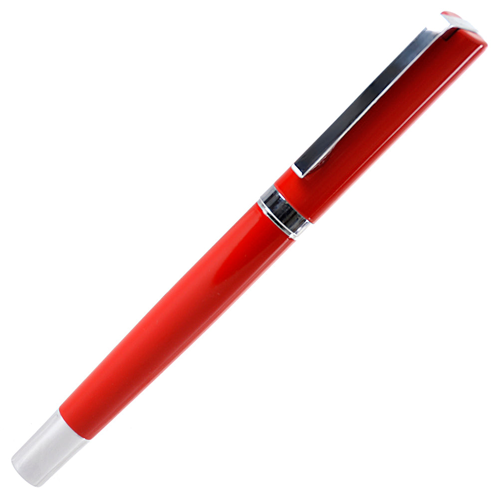 Branded Brass Capped Roller Pen with Hinged Clip in RED