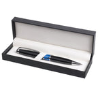 Branded Cushioned Hinged PU Pen Box in BLACK