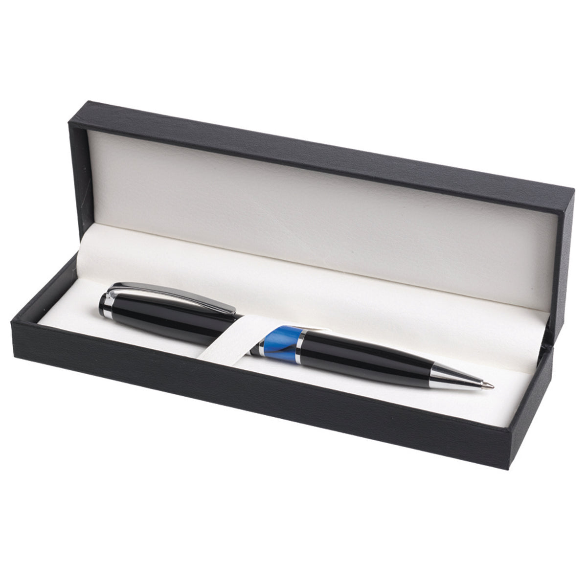 Branded Cushioned Hinged PU Pen Box in BLACK