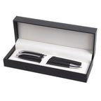 Branded Hinged PU Double Pen Gift Box in BLACK
