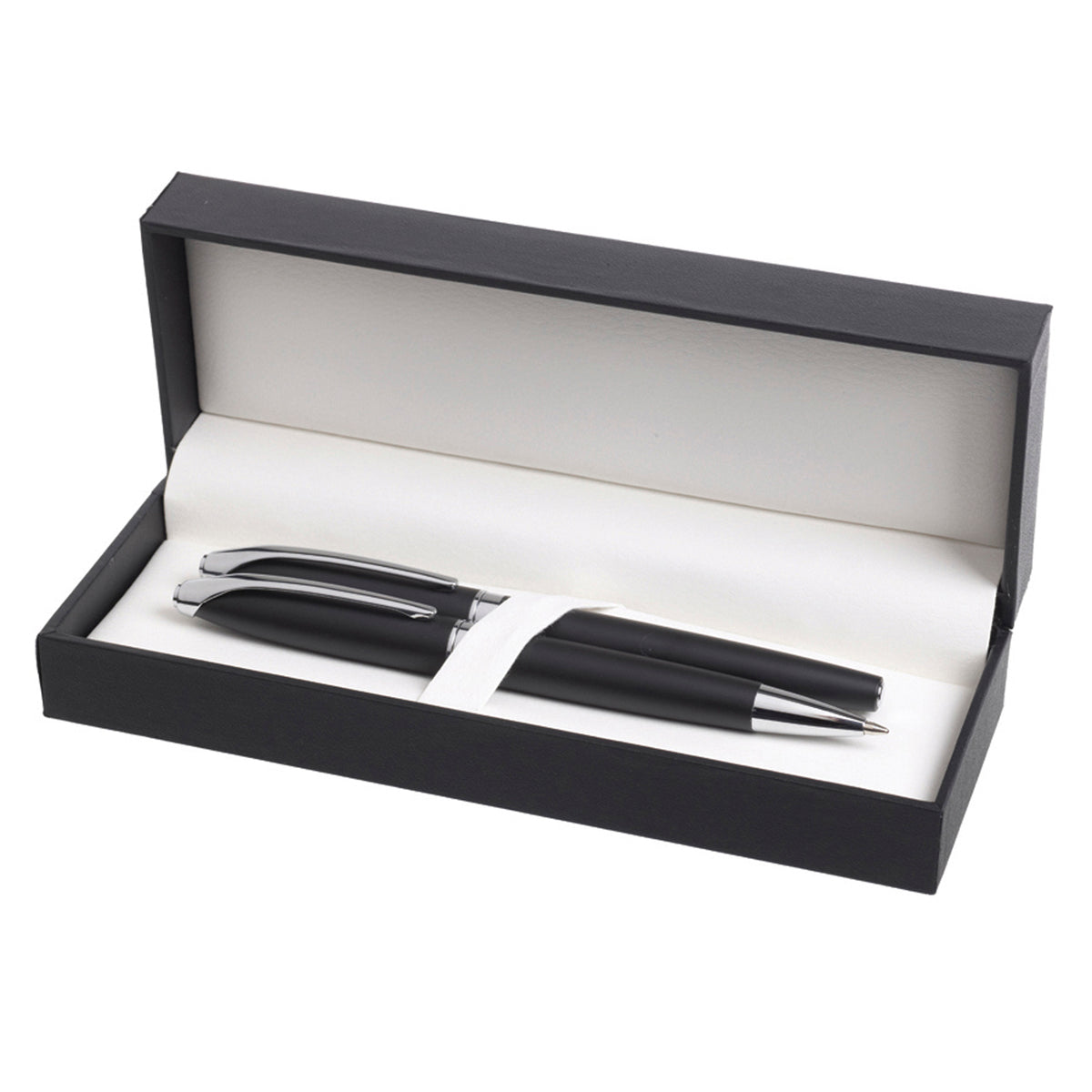 Branded Hinged PU Double Pen Gift Box in BLACK