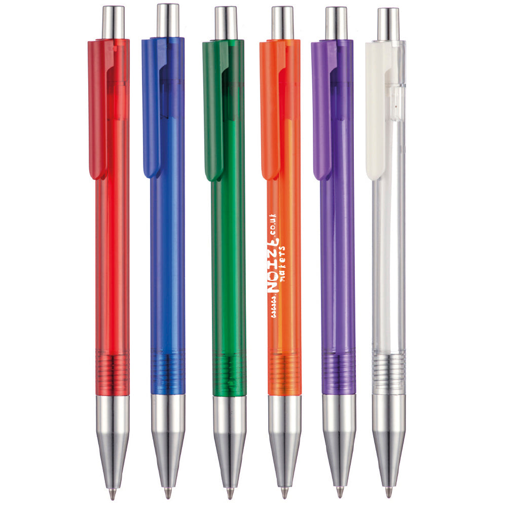 Branded Translucent Push Action Ball Pen with Chrome Trim