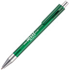Branded Translucent Push Action Ball Pen with Chrome Trim in GREEN