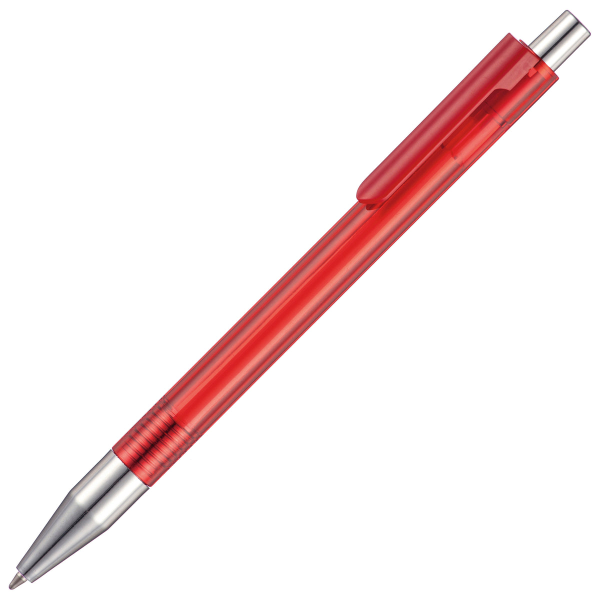 Branded Translucent Push Action Ball Pen with Chrome Trim in RED