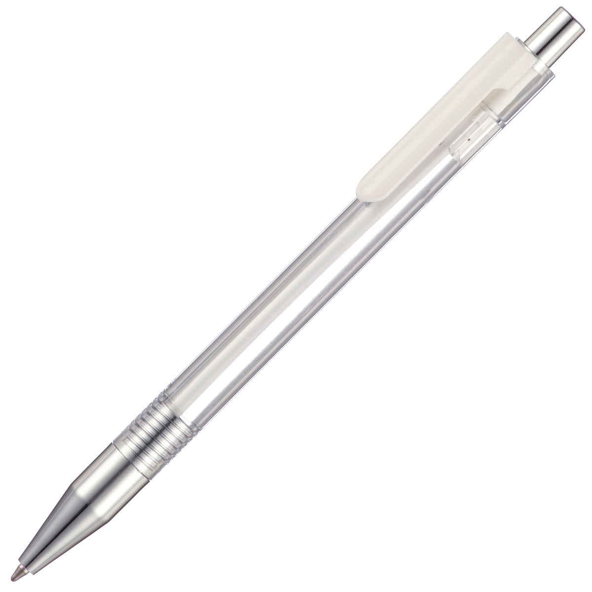 Branded Translucent Push Action Ball Pen with Chrome Trim in TRANS