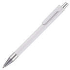 Branded Solid Push Action Ball Pen with Chrome Trim in WHITE