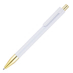 Branded Gold Trim Push Action Ball Pen in WHITE