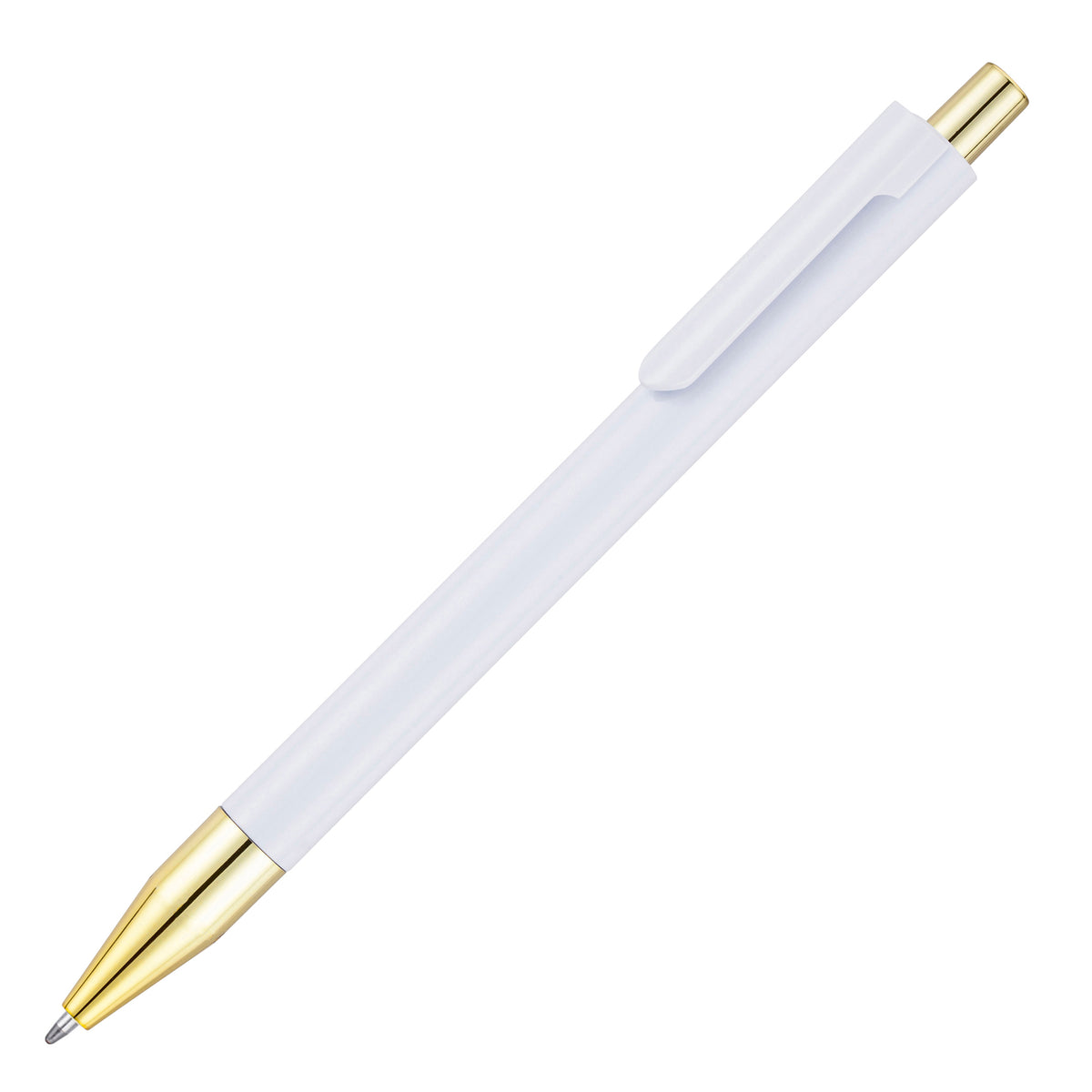 Branded Gold Trim Push Action Ball Pen in WHITE