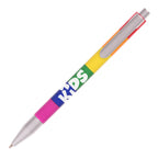 Branded Rainbow Barrel Push Action Ball Pen in RAINBOW