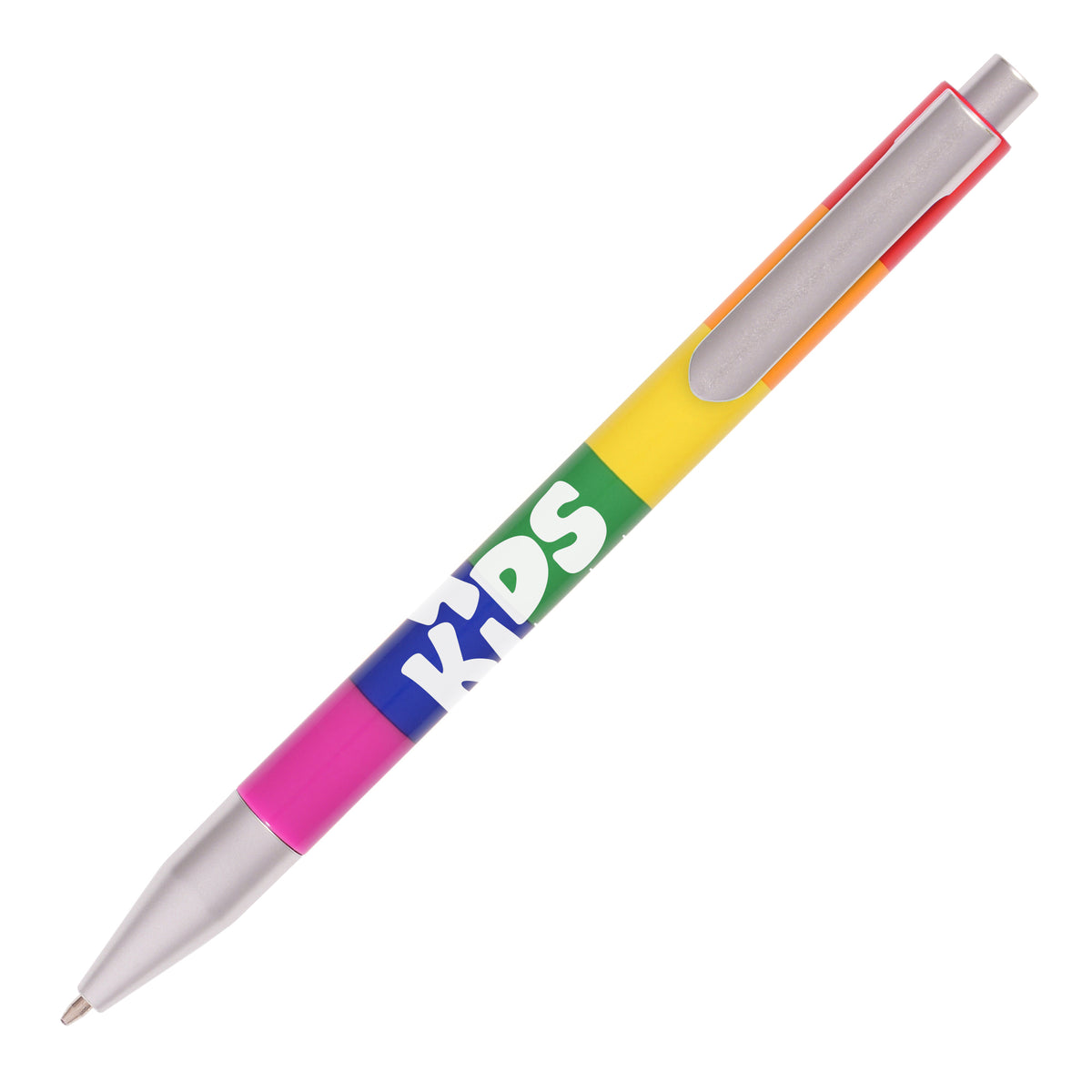 Branded Rainbow Barrel Push Action Ball Pen in RAINBOW