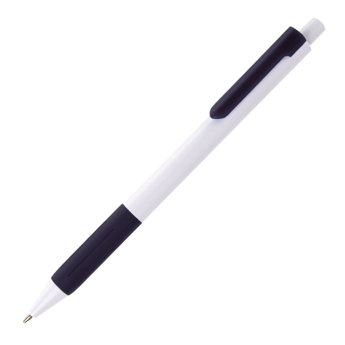 Branded Comfort Grip Ball Pen with Coloured Trim in BLACK