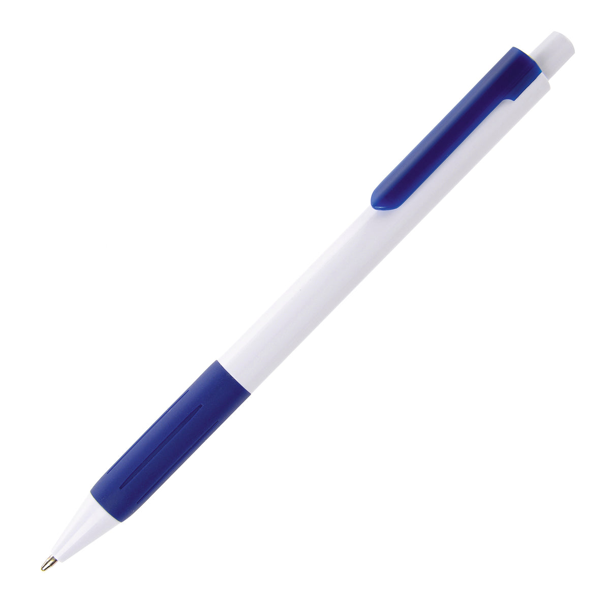 Branded Comfort Grip Ball Pen with Coloured Trim in BLUE