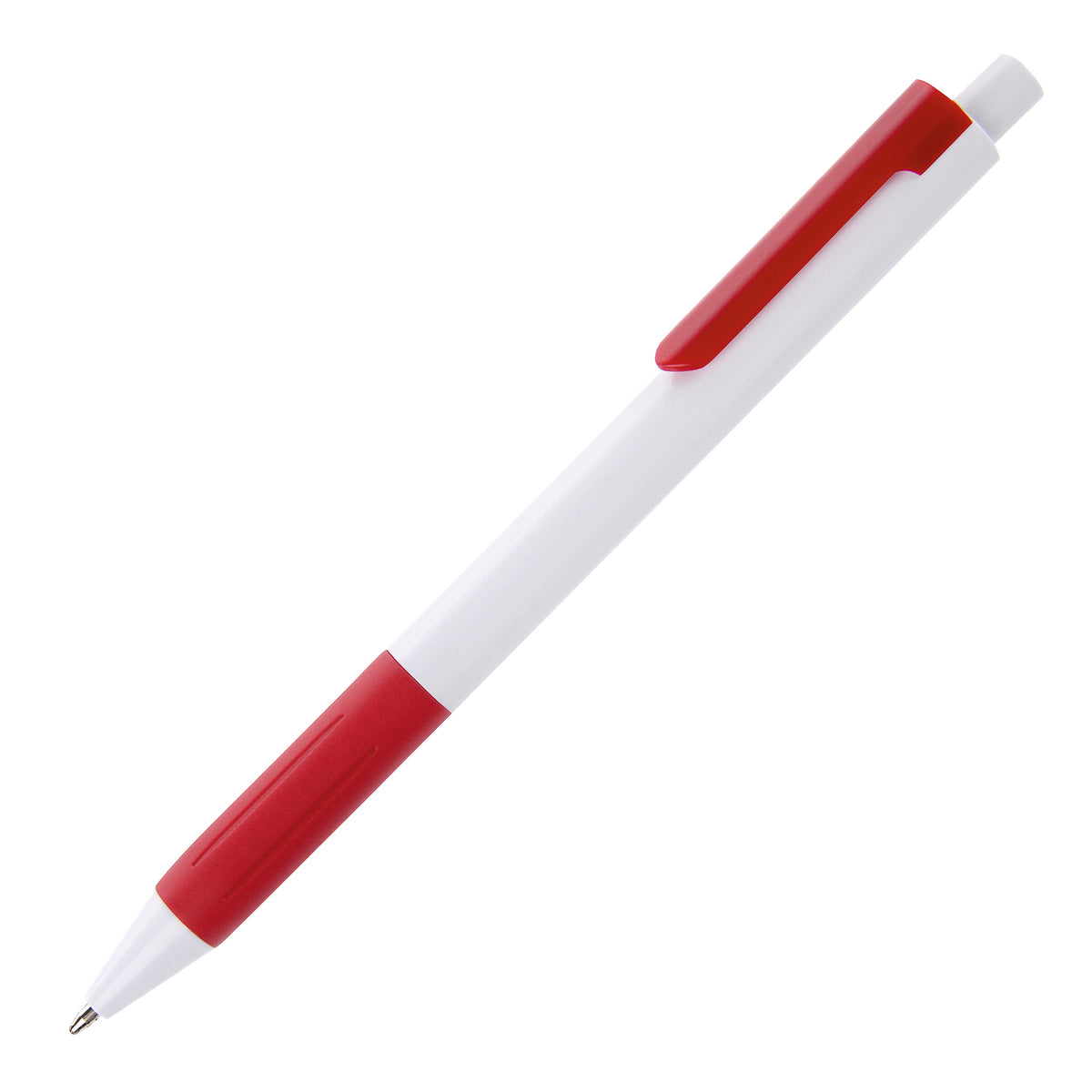 Branded Comfort Grip Ball Pen with Coloured Trim in RED