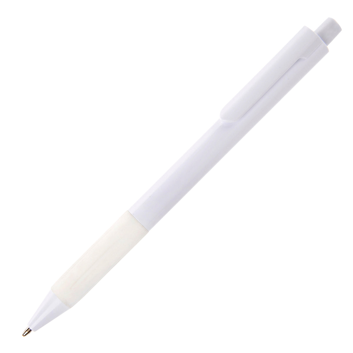 Branded Solid Comfort Grip Ball Pen in WHITE
