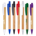 Branded Bamboo Push Action Ball Pen with Recyclable Trim