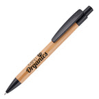 Branded Bamboo Push Action Ball Pen with Recyclable Trim in BLACK