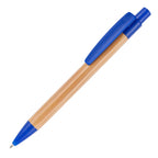 Branded Bamboo Push Action Ball Pen with Recyclable Trim in BLUE