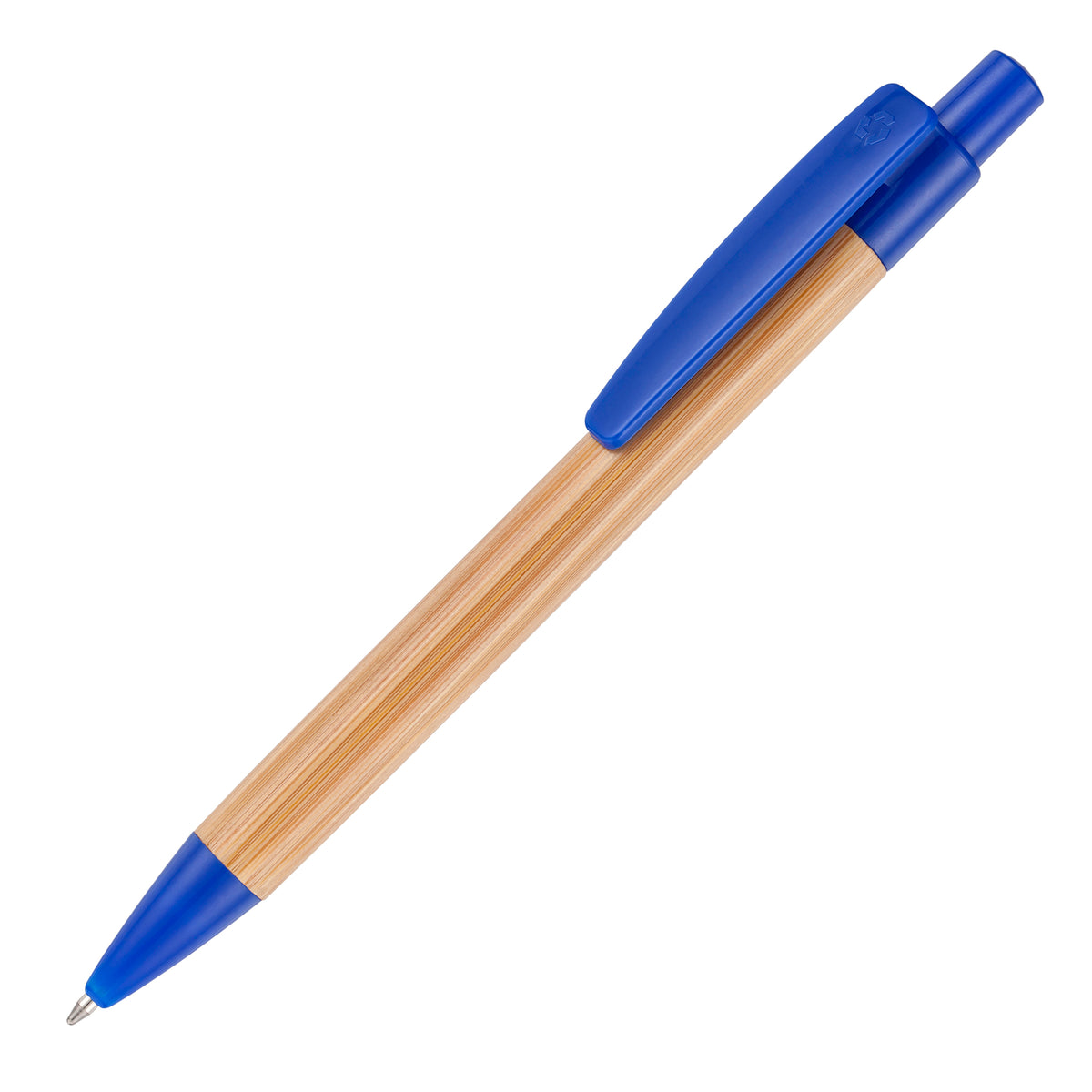 Branded Bamboo Push Action Ball Pen with Recyclable Trim in BLUE