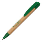 Branded Bamboo Push Action Ball Pen with Recyclable Trim in GREEN