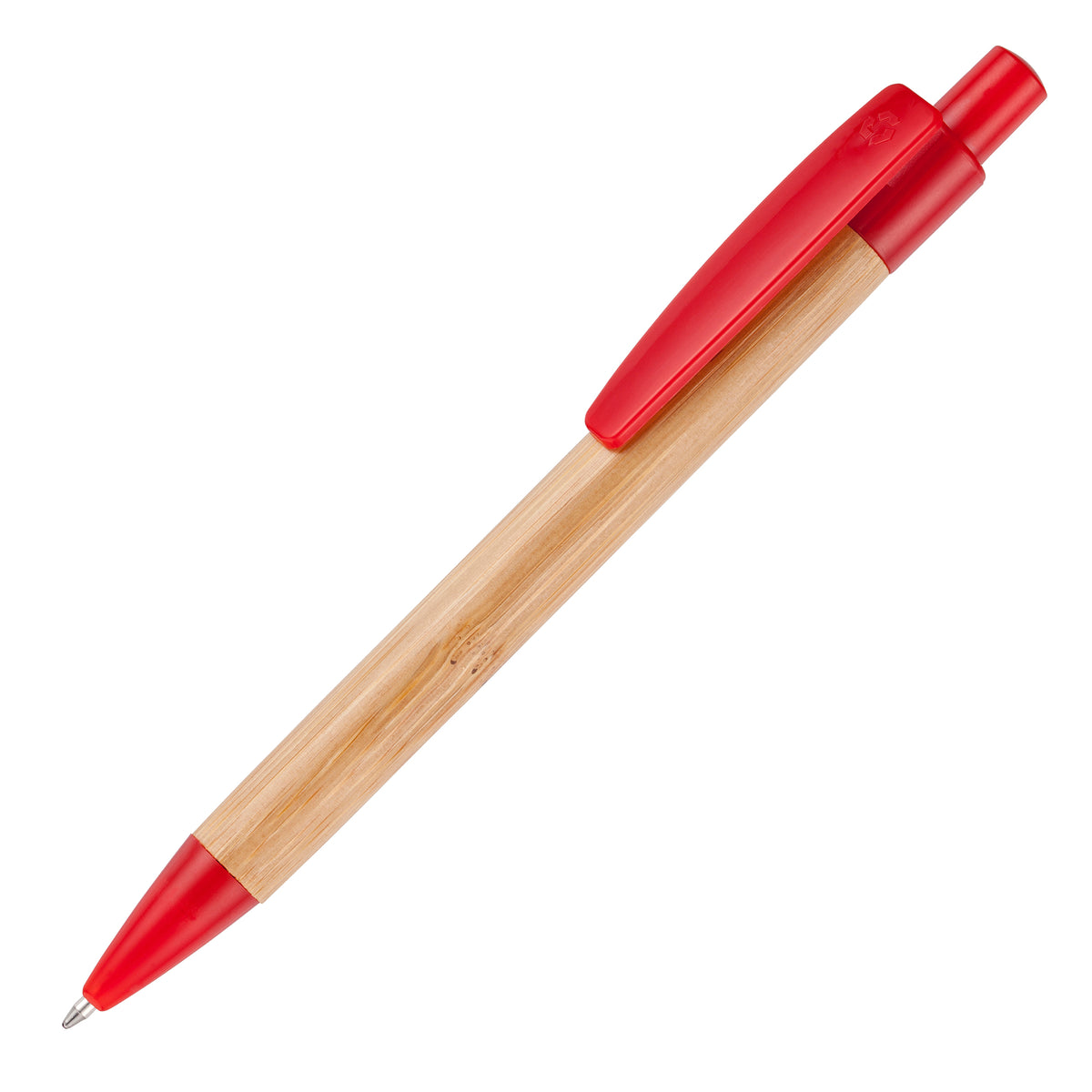 Branded Bamboo Push Action Ball Pen with Recyclable Trim in RED