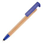 Branded Bamboo Ball Pen with Phone Stand and Stylus in BLUE