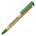 Branded Bamboo Ball Pen with Phone Stand and Stylus in GREEN